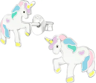 Produktbild von Kinder-Ohrringe: 925 Silber Ohrstecker für Mädchen und Jungen Einhorn | 8 mm x 10 mm