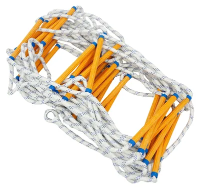 Image de Corde de sécurité pour échelles - Corde de sécurité souple - Antidérapante - 18,32 m - Fibre de polypropylène - Avec crochet - Jaune/bleu