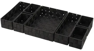 Obrázek produktu pro Organizér do zásuvek z pleteného polyesteru, 7 úložných košíků – černý – Tendance