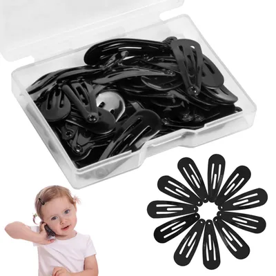 Produktbild von 50 Haarspangen für Mädchen, 3 cm Kinderhaarspangen, Haaraccessoire-Clips, Metallhaarspangen, Haarspangen mit Druckknopfverschluss für Damen (schwarz)