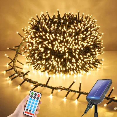 Solar-Lichtkette 19 m, 800 LEDs, warmweiß, 13 Modi, wetterfest