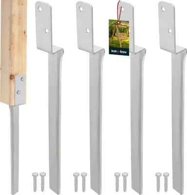 Obrázok produktu pre KOTARBAU® Sada 4 nájazdových puzdier pre hojdačky Zemné puzdro v tvare L 50 cm zo žiarovo pozinkovanej ocele Podpera stĺpika na nájazdovú kotvu Zemná kotva pre drevené stĺpiky Nájazdové puzdro Zemná kotva pre hojdačku