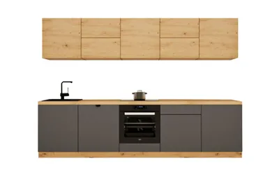 Produktbild von Küchenzeile 300 cm Kompakte Küchenzeile Küchenblock, Langen KL30-M300 Grau / Artisan Eiche