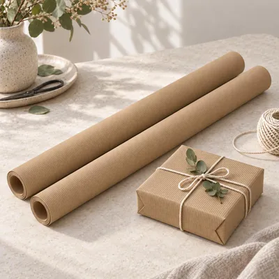 Produktbild von Benza - Geschenkpapier - braunes Kraftpapier - 70 cm x 5 Meter pro Rolle – 2 Rollen