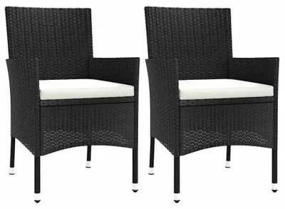 Produktbild von vidaXL Gartenstühle mit Kissen 2 Stk. Schwarz Poly Rattan