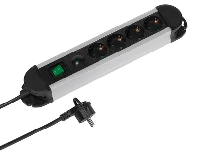 Produktbild von VIVanco™Schwarze Mehrfachsteckdose mit 4 Schuko-Steckdosen, 1,6-m-Kabel und ON/OFF-Schalter, mit Überspannungsschutz