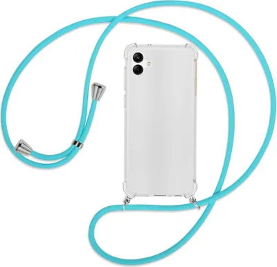 Produktbild von Handykette Backcover-Schutzhülle mit Band (Metall silberfarben) für Samsung Galaxy A04 4G (6.5'') - türkis