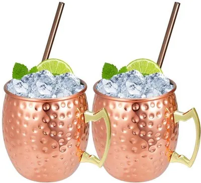 Image de Lot de 2 tasses à moka en cuivre de 550 ml avec pailles