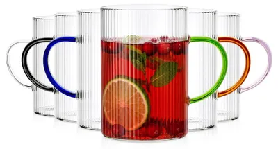 Produktbild von Vilde | Trinkgläser 6er Set 290 ml - Geriffeltes Glas - mit Buntem Henkel