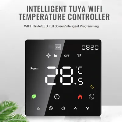Obrázek produktu pro Smart Thermostat fr Zuhause C WiFi-Touchscreen, Sprachsteuerung, Tuya-App programmierbar, Auto-/Manuellen-Modus, IP20-Schutz, kompatibel mit Fu?bodenheizung