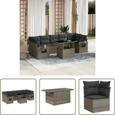 Produktbild von The Living Store 8-tlg. Garten-Sofagarnitur mit Kissen Grau Poly Rattan