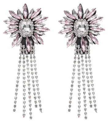 Produktbild von Strass Kristall Applikation - Mit Fransen und Quasten Kette - Zum Nähen auf Kleidung und Schuhe - 11 x 4 cm - 2 Stück - Pink