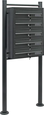 Produktbild von System skrzynek na listy Wiltec 5 antracyt 270 x 513 x 1500 mm, wolnostojąca skrzynka na listy z 5 przegrodami, kluczem i tabliczką znamionową, skrzynka na listy Skrzynka pocztowa ze stojakiem