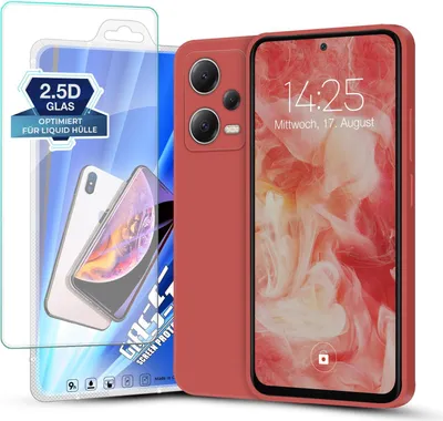 Produktbild von Hülle für Xiaomi Redmi Note 12 5G mit 9H Displayglas Displayschutz Plus Case Cover Bumper Silikon Softgrip Schutzhülle Farbe: Rot