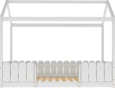 Immagine prodotto di Letto per bambini Sweiko letto singolo 90x200cm con rete a doghe e protezione anticaduta Letto per bambini e bambine in legno massiccio bianco (senza materasso)