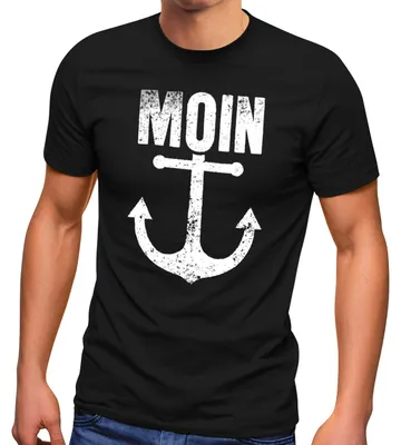 Produktbild von Herren T-Shirt Moin Anker Retro Print Aufdruck Maritim Nordisch Fashion Streetstyle Neverless® schwarz L