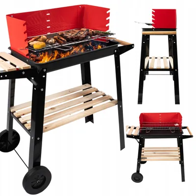 Produktbild von Großer Holzkohlegrill Garten rechteckig 82,5x33x84 cm mit Ablagen & höhenverstellbarem Rost