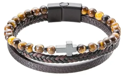 Produktbild von Lederarmband mit Tigeraugenperlen 43044,3 braun - Lä nge: 23 cm