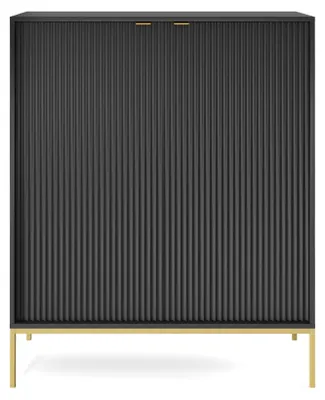 Produktbild von MOBAE LUMINA K104 Kommode 104 cm Schwarz goldene Beine Sideboard mit Türen Wohnzimmerschrank modern Stauraum Möbel