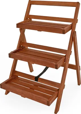 Image de Casaria Échelle à fleurs 3 étages bois d'acacia 56 x 59 x 79 cm décoration jardin balcon