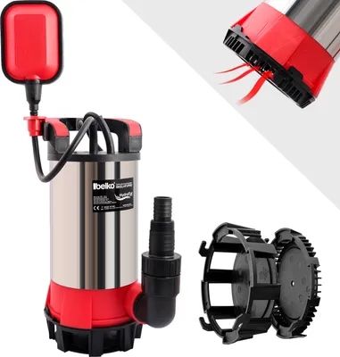 Produktbild von Belko® HydroFlat Vario Pro 850W – Flachsaugend bis 1 mm, 15.000 l/h, Edelstahlgehäuse, Schwimmerschalter, Anschlüsse Ø 25/32/11/2 Zoll, ideal für Keller, Pool, Baustelle und Schmutzwasser