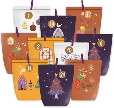 Immagine prodotto di Calendario dell'Avvento da riempire - 24 calendari di Natale fai-da-te - Sacchetti regalo da realizzare