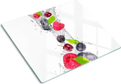 Produktbild von Tulup Glas Herdabdeckplatte Glaskeramikkochfeld-Abdeckung Spritzschutz Glasabdeckplatte Kochplattenabdeckung und Schneidebrett - Einteilig - 60x52 cm Obst und Wasser
