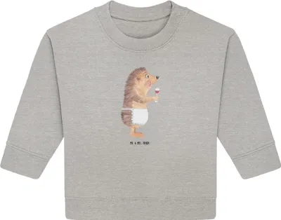 Produktbild von Mr. & Mrs. Panda Organic Baby Pullover Igel Wein 6. - 12. Monat - Heather Grey - Geschenk, Weinglas, Weinliebhaber, Spruch, Rotwein, Lustige Sprüche, Weißwein, Bullover