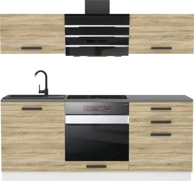 Immagine prodotto di Belini blocco cucina Sophia - mobili da cucina 180 cm cucina componibile completamente attrezzata senza elettrodomestici con pensili e basi, senza piani di lavoro, rovere Sonoma