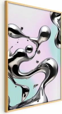 Produktbild von Posterpapier Poster - Metallic Fluidity - abstract silver forms on a mint-purple background 29.7x42 cm Muster a-C-10141-ao-a