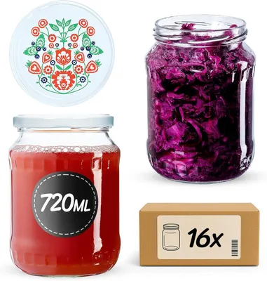 Immagine prodotto di Barattoli per conserve KADAX con coperchio "Jukka", barattoli per marmellata, barattoli per conserve, 720 ml, folclore, 16 pezzi