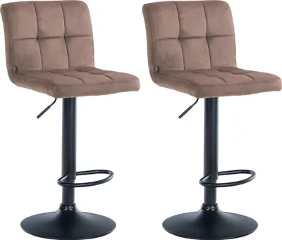 Produktbild von 2er Set Barhocker REZAR - Samt Braun 46x47x94 cm Schwarz | Barstuhl Mit Lehne Tresenhocker Tresenstuhl Kneipenhocker Kneipenstuhl