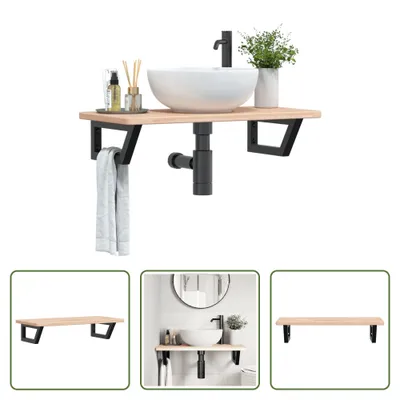 Produktbild von The Living Store Waschtischplatte mit Halterung Stahl und Massivholz Eiche