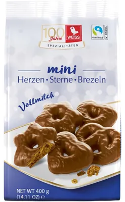 Produktbild von Weiss Mini Herzen-Sterne Brezeln Vollmilch 400g