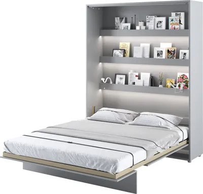 Produktbild von MEBLINI Schrankbett Bed Concept - Wandbett mit Lattenrost - Klappbett mit Schrank - Wandklappbett - Murphy Bed - Bettschrank - BC-12 - 160x200cm Vertikal - Grau Matt