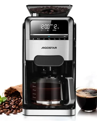 Filterkaffeemaschine mit Mühle, 1400 W, 1,5 l, 2-12 Tassen, Timer, Schwarz