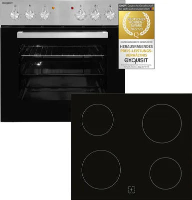 Produktbild von Exquisit EHE 146-2.1-Set Einbau-Herd Glaskeramikkochfeld | Ober-/Unterhitze | Inox