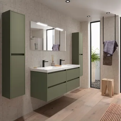 Produktbild von Badezimmermöbel BALTIC 1400 4 Schubladen GREEN SATIN + Waschtisch + Spiegel