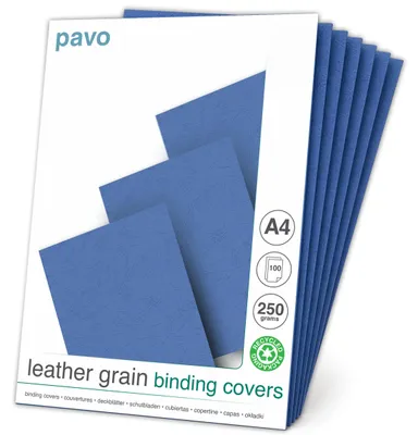 Produktbild von Pavo - Einbanddeckel-Lederoptik DIN A4, 250 g/m², 100-er Pack, Blau