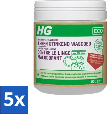 Obrázok produktu pre HG Eco Prísada do bielizne proti nepríjemným zápachom v bielizni 500 g – výhodné balenie – 5 kusov