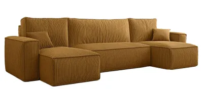 Produktbild von Selsey Scarlo - Wohnlandschaft mit Schlaffunktion, Stauraum und Cordbezug, senfgelb