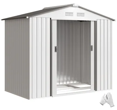 Immagine prodotto di SunvelloCasetta Porta Utensili in Acciaio, Capanno da Giardino con Porte Scorrevoli, 213x130x185 cm, Bianco