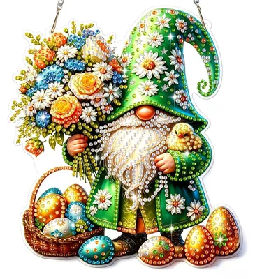 Obrázok produktu pre Sada na tvorbu obrazov technikou "diamond painting" s motívom gnomika, kvetinovým dizajnom, vhodná na vytvorenie okenných dekorácií alebo visiacich ozdôb
