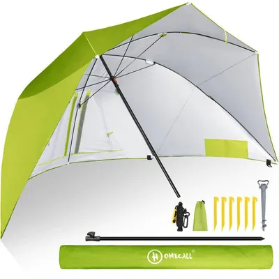 Produktbild von Strand Sonnenschirm mit Windschutz – UPF 50+ Strandmuschel für Garten, Camping und Strand - Grün