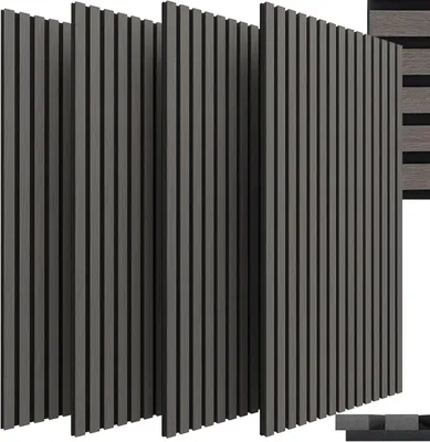 Zdjęcie produktu dla Panele akustyczne - 3D panele ścienne - dźwiękochłonne - MDF z okleiną drewnianą - 120 x 60 cm - zestaw 4 sztuk - grubość 2,1 cm - dąb czarny