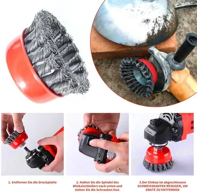 Drahtbürsten-Set für Winkelschleifer - 6 Stück (75 mm und 100 mm)