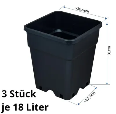 Produktbild von 3x Quadratische Pflanzentöpfe 18L 30x30x31cm für Grow Indoor-/Outdoor-Anbau von Pflanzen, Blümen, Gemüse