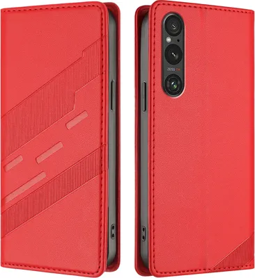 Produktbild von Hülle für Sony Xperia 1 V, Kunstleder Brieftaschen Handyhülle mit Kartenfach und Standfunktion Rot