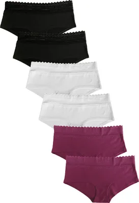 Produktbild von Fabio Farini - 6 Stück Frauen Unterwäsche - Damen Hipster Slip mit hoher Spitze am Bund und niedriger Leibhöhe