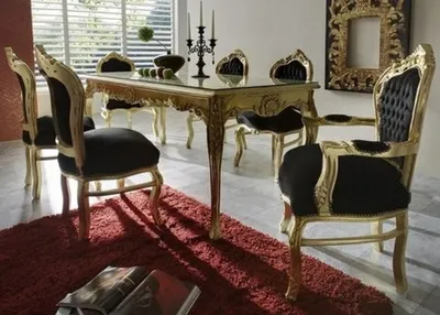 Casa Padrino Barock Esszimmer Set Schwarz Gold Dining Room Set Black Gold Baroque ANtique Style Antik Interior Möbel Furniture